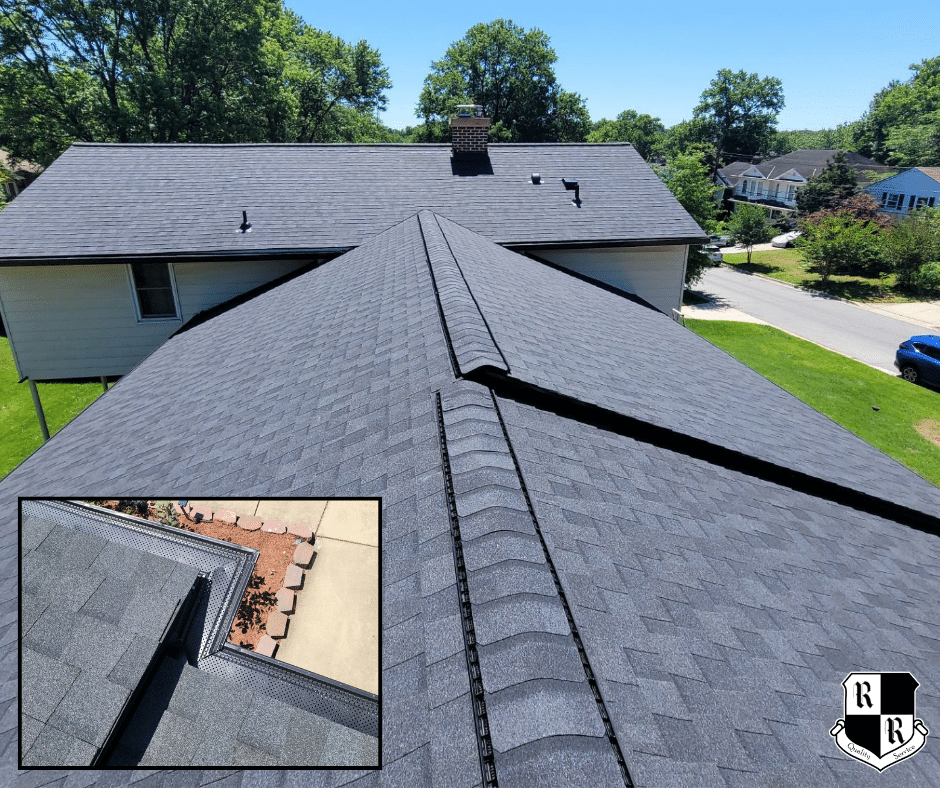 This is a recent roof replacement featuring Certainteed moire black shingles, installed in Beltsville Maryland by Roof Right