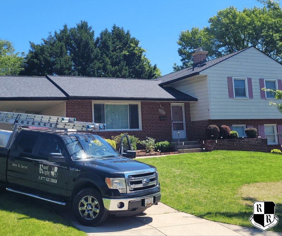 A completed roof replacement in Beltsville Maryland performed by Roof Right.
