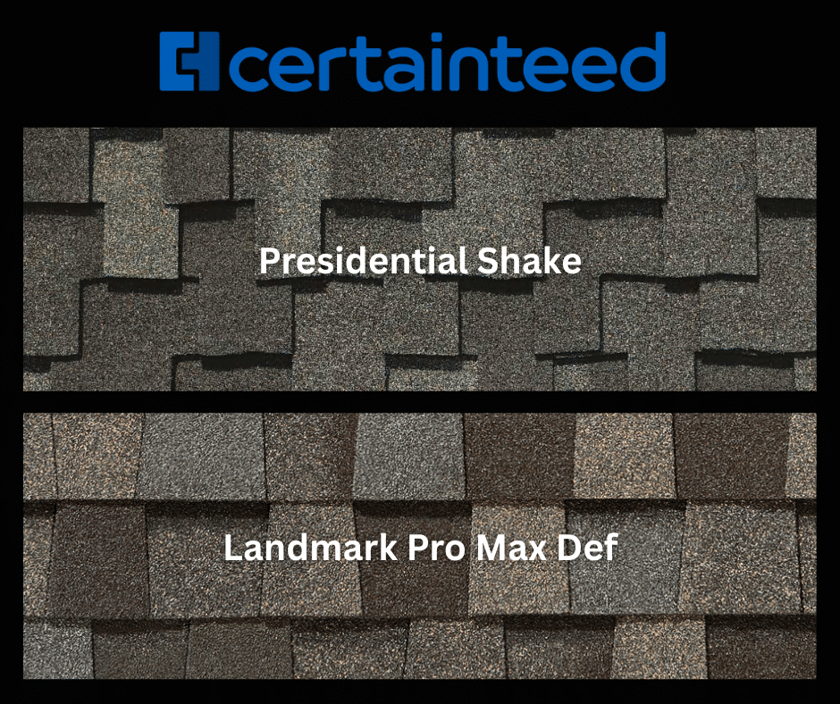 This is the difference between Certainteed Presidential Shake and Landmark Pro shingles in Weathered Wood color.