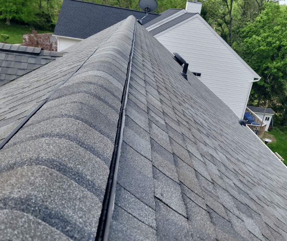This is a complete Certainteed roof replacement produced by Roof Right in Harford County, using Certainteed Landmark shingles in Georgetown Gray.