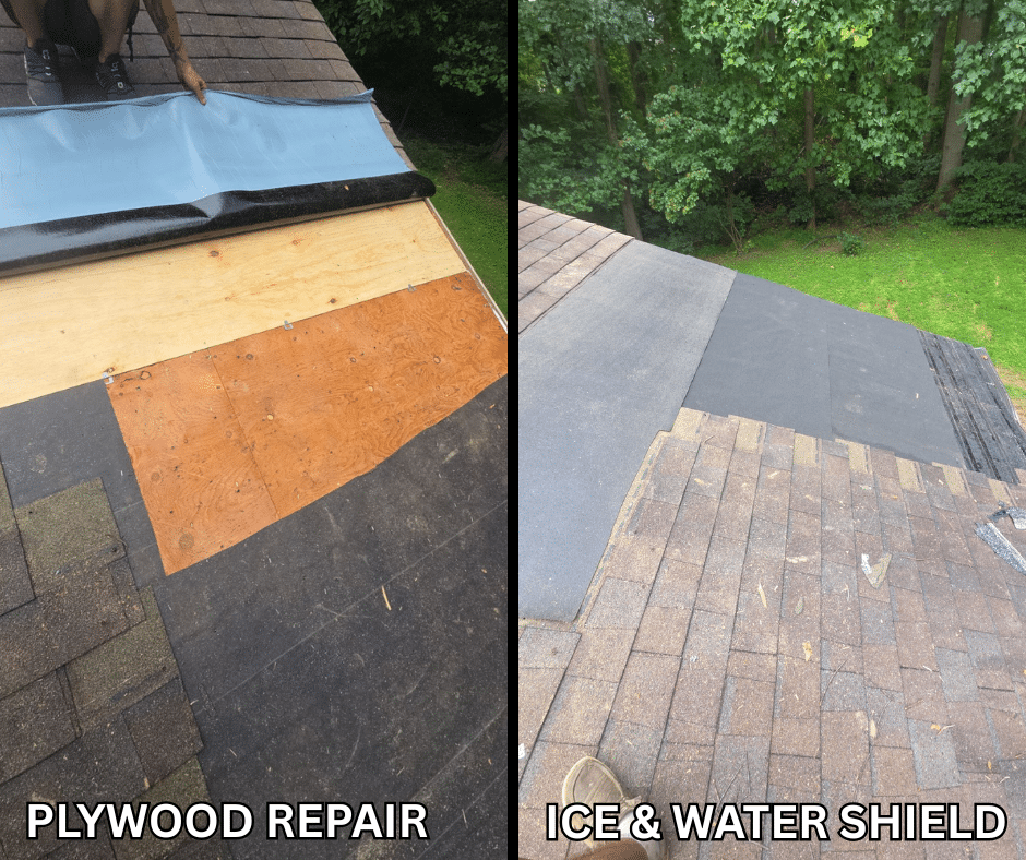 This is an image of a roof repair completed by Roof Right in Howard County, MD using Certainteed Landmark shingles in Burnt Sienna.